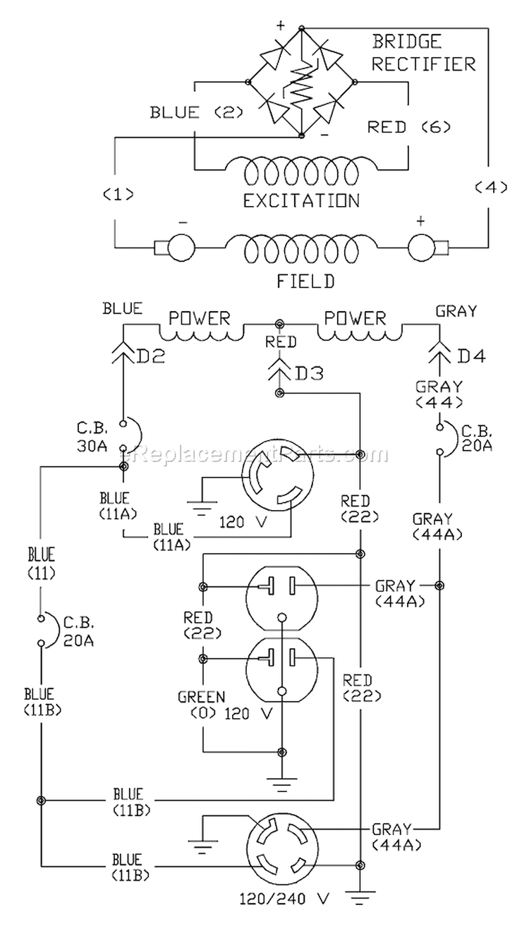Page D Diagram and Parts List for 1652-0  Briggs and Stratton Generator